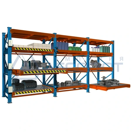 Стеллаж с выкатными платформами полного выдвижения Slide-1400, 1000*1400  с мех. приводом полки от компании Абсолют