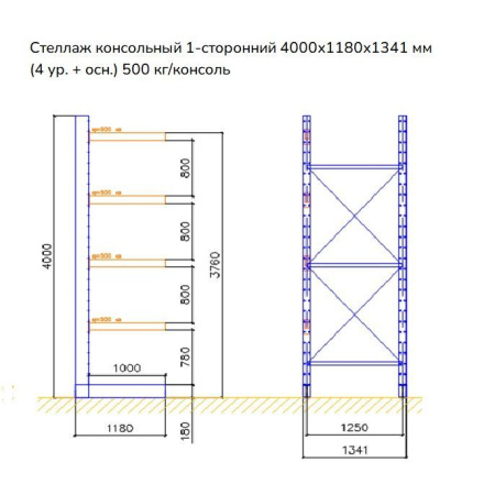Стеллаж консольный односторонний СК 180, высотой 4000 мм от компании Абсолют